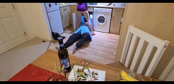  Whore rolled on the floor by the plumber who has a big cock. He sucks and fucks her hard